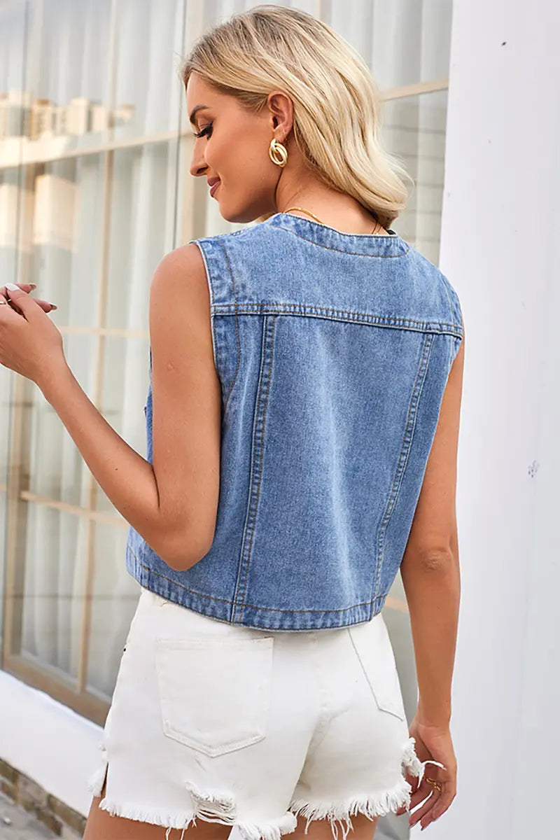 Lentegewassen denim vest top