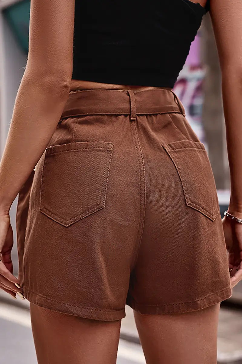 Elastic Waist Denim Cargo Skirt-Pants