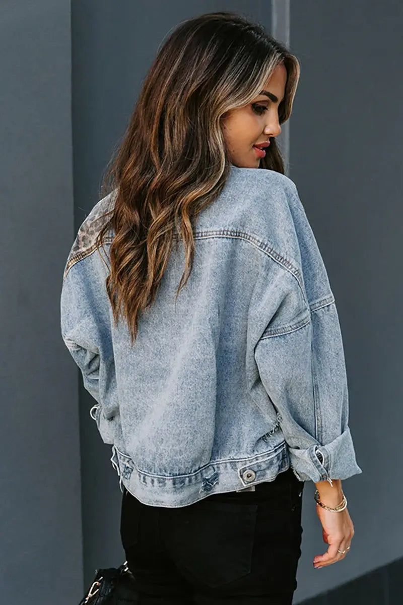 Animal Print Patchwork Denim Jacket