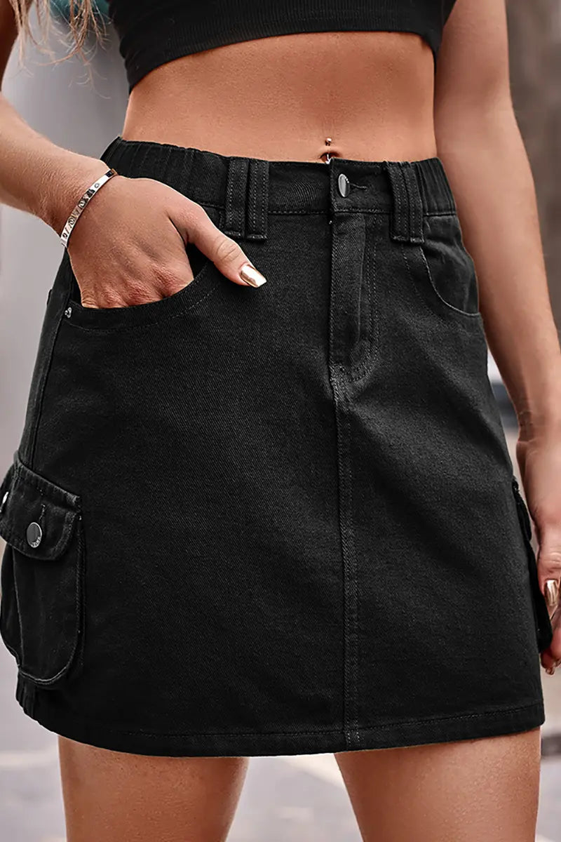 Elastic Waist Denim Skirt