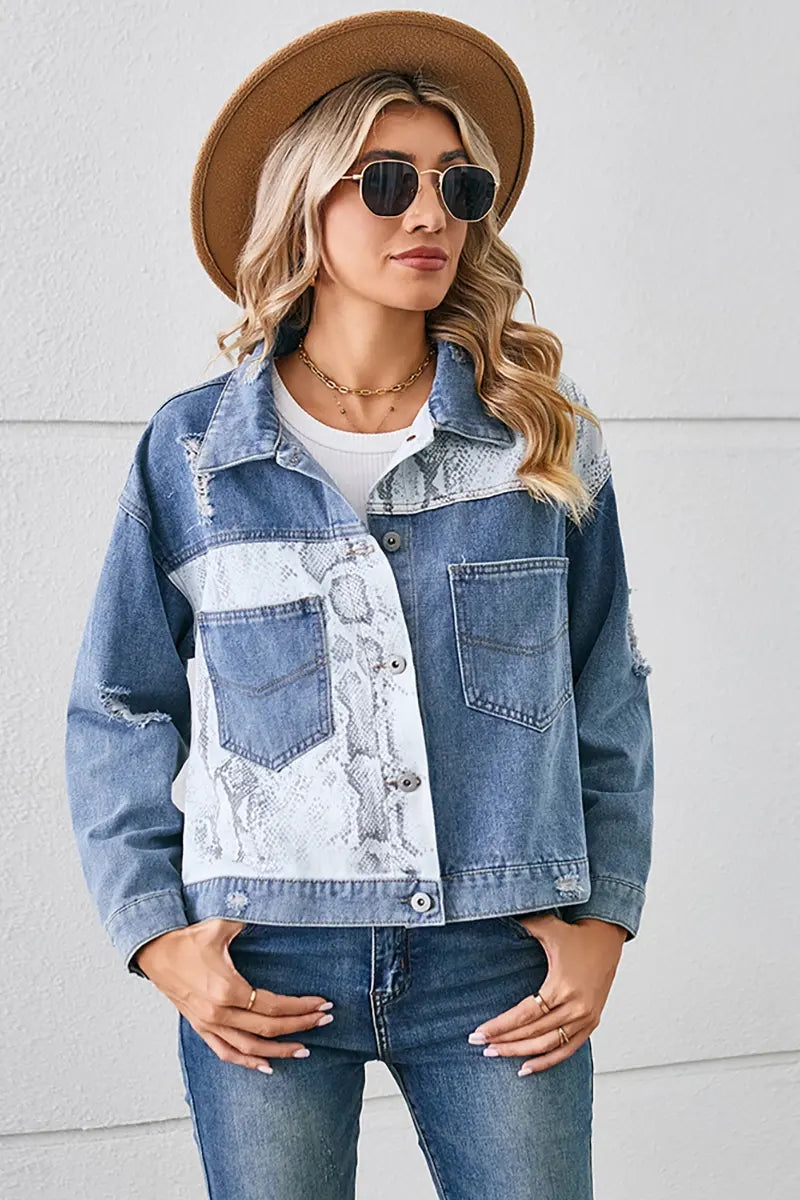 Animal Print Short Denim Jacket