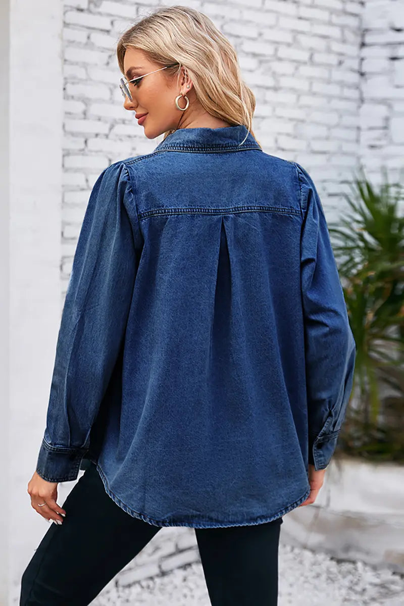 Vintage gewassen spitse kraag denim overhemd