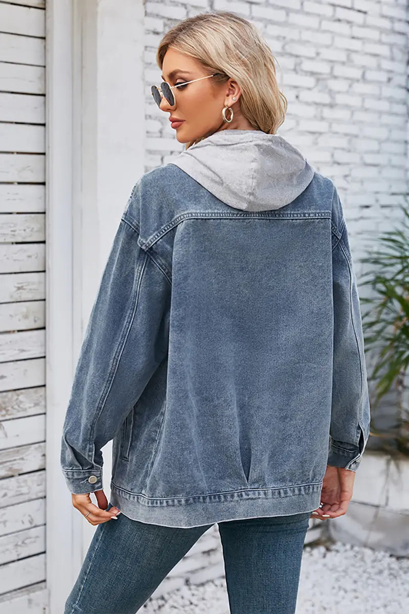 Loose Fit Mid-Length Hooded Denim Jacket