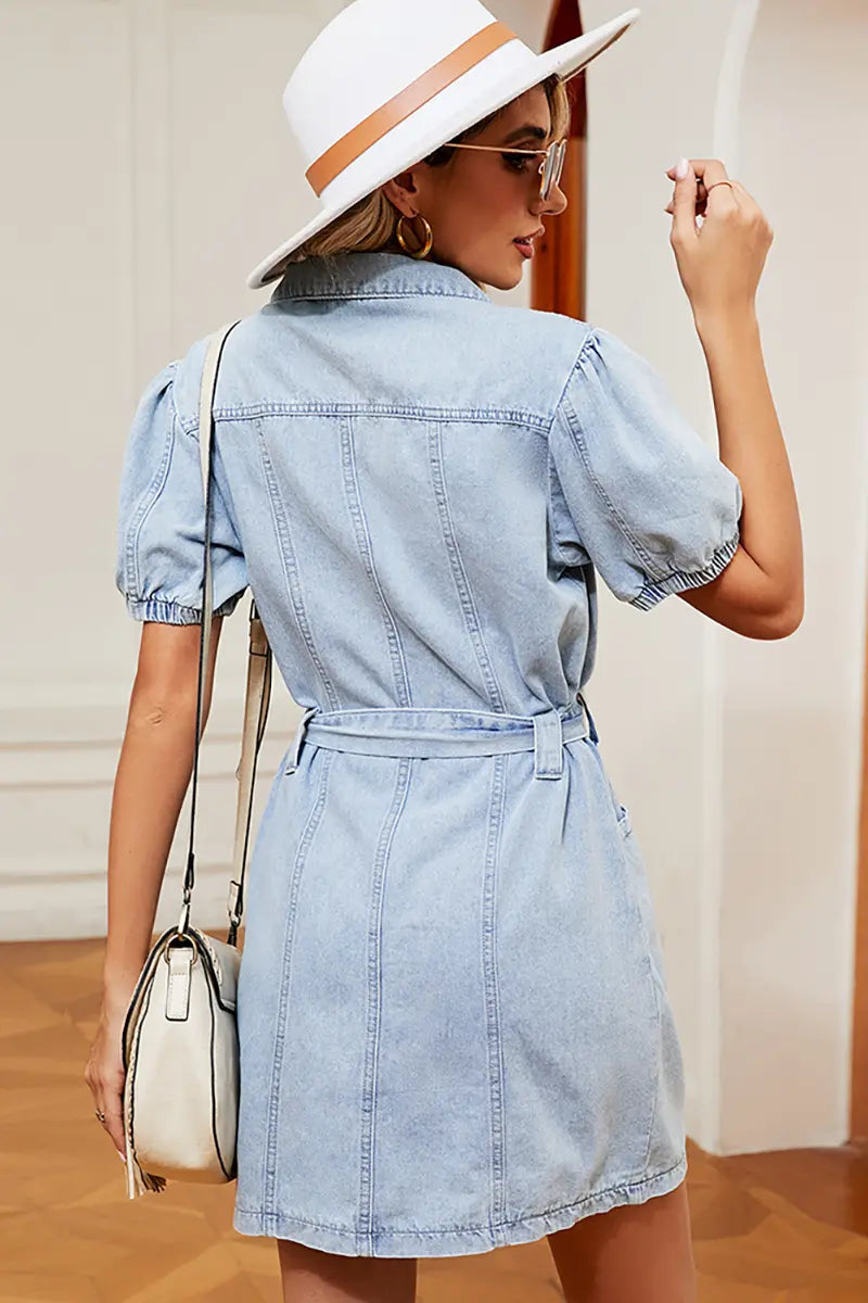 Belted Washed Denim Dress