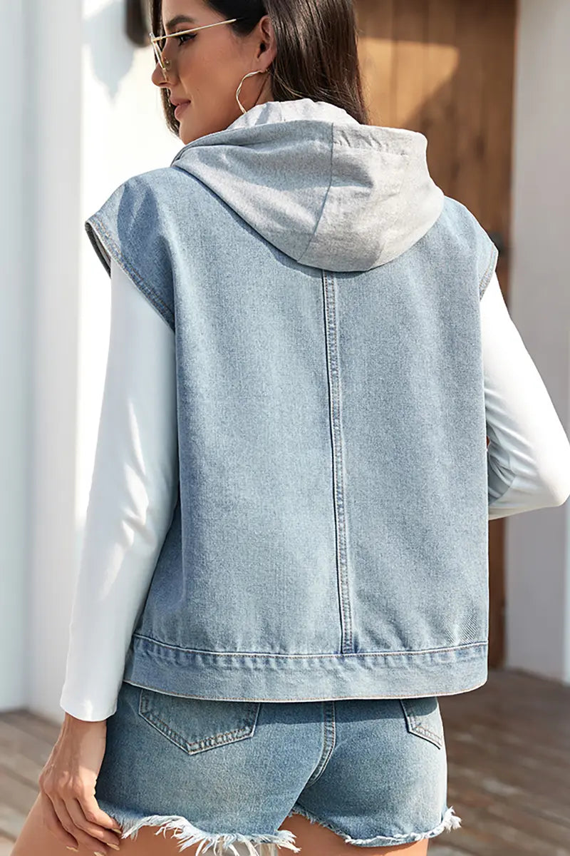 Zomergewassen denim blouse zonder mouwen