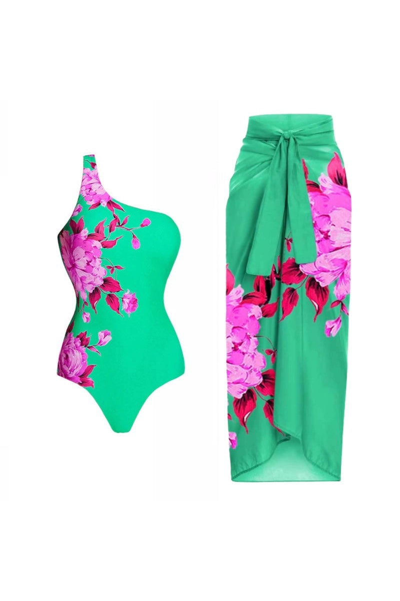 One-Shoulder Printed Monokini Set