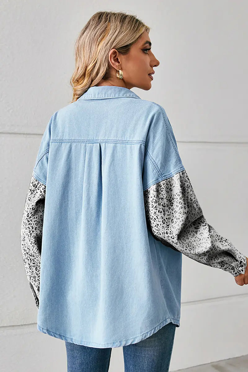 Nieuwe Losse Luipaard Denim Overhemd