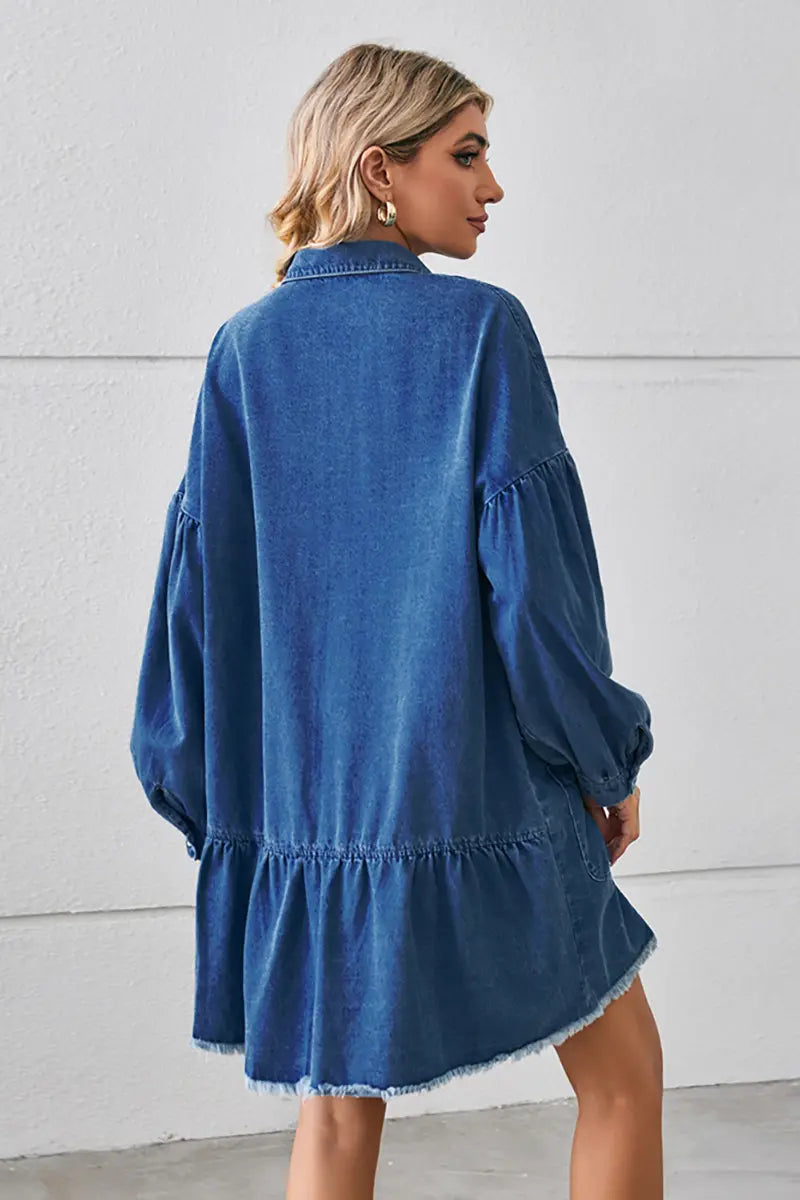 Oversized Versleten Denim Midi-jurk