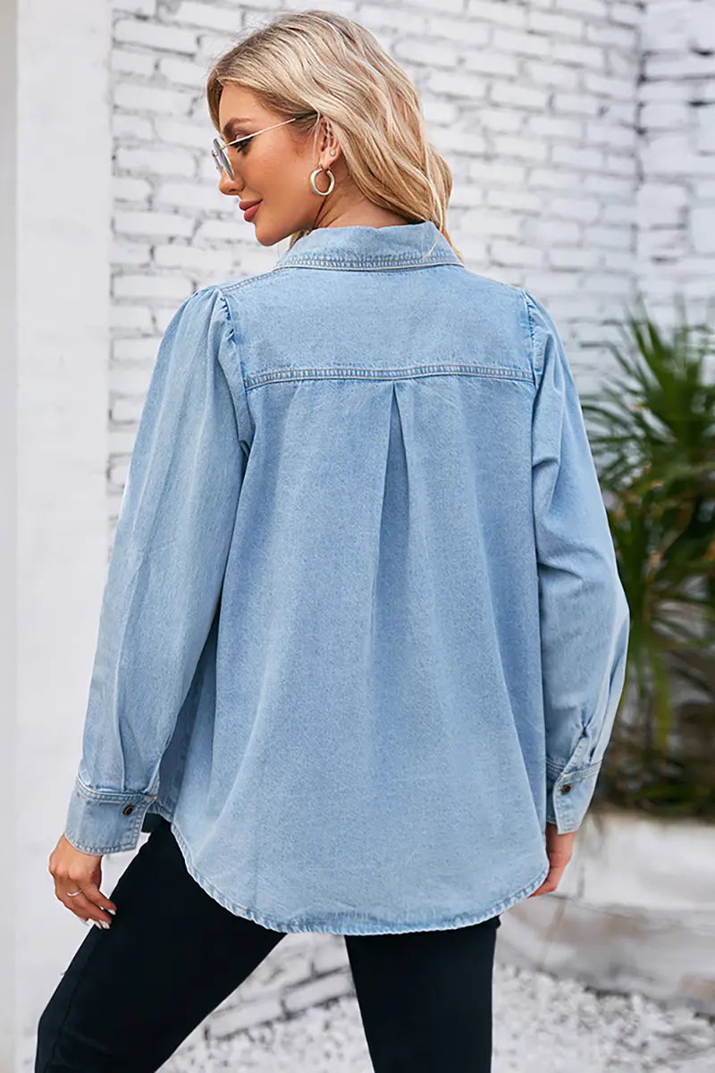 Vintage gewassen spitse kraag denim overhemd