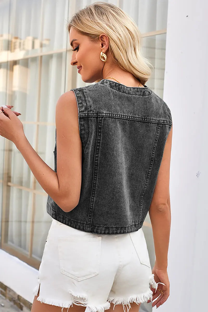 Lentegewassen denim vest top