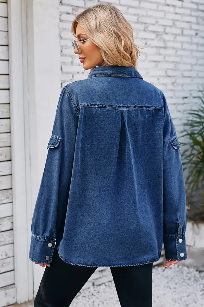 Lente denim overhemd met lange mouwen en vier knoppen