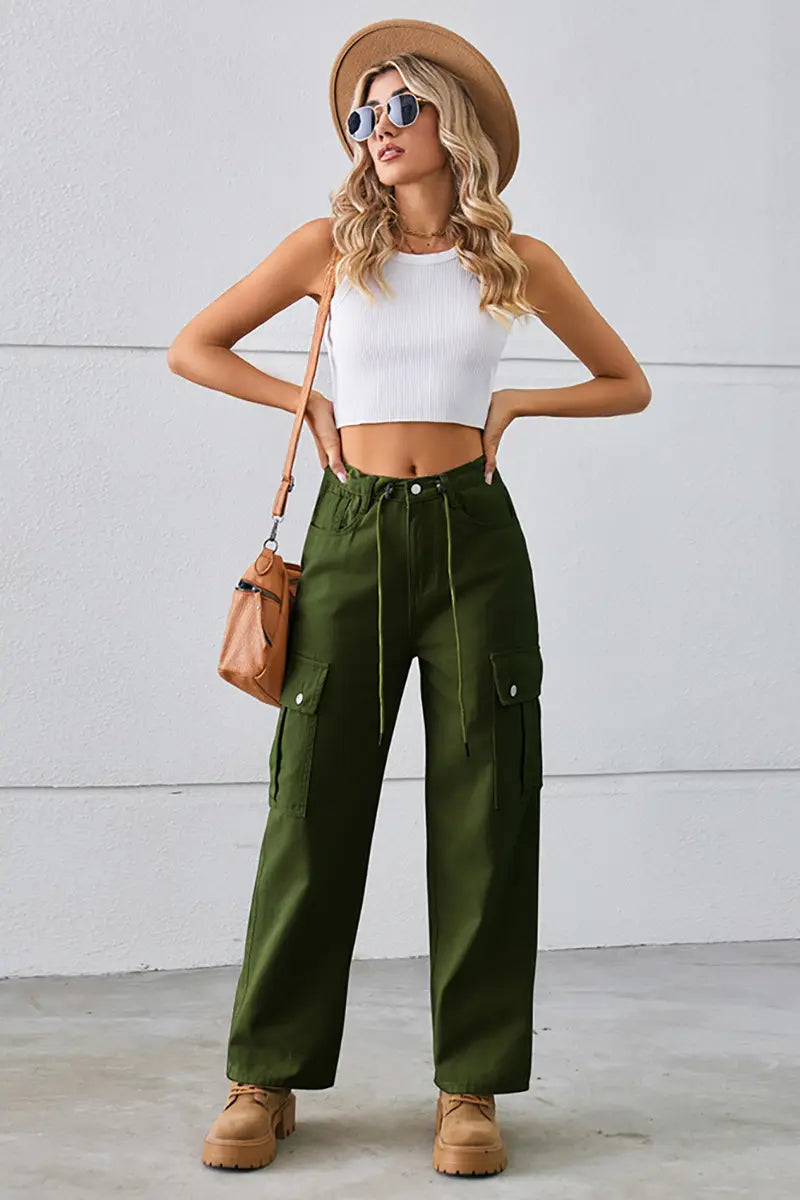 Adjustable Drawstring Denim Pants