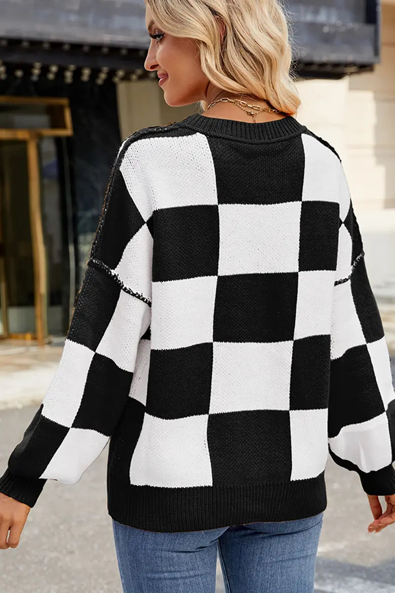 Plaid kleurblok trui