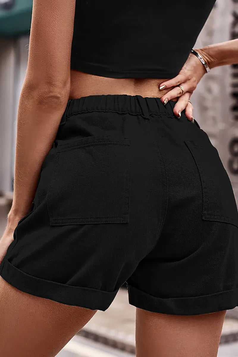 Trendy elastische taille denim cargoshorts