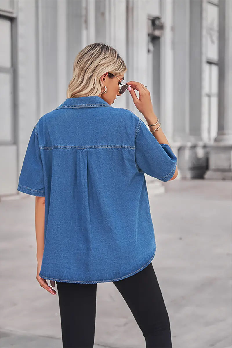 Zacht gewassen denim korte mouw cardigan
