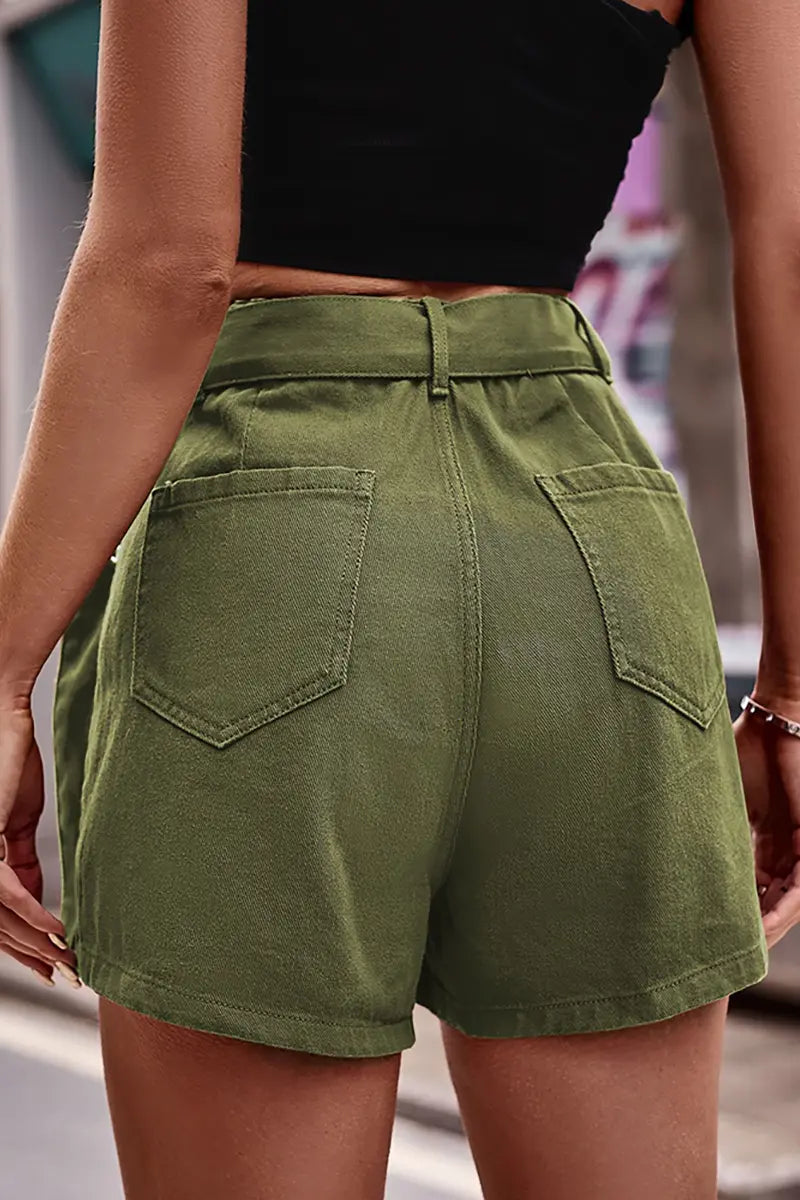 Elastic Waist Denim Cargo Skirt-Pants