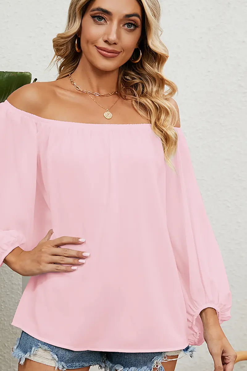 Off-shoulder effen chiffon blouse
