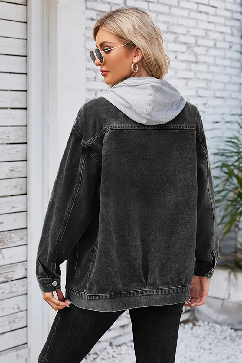 Loose Fit Mid-Length Hooded Denim Jacket