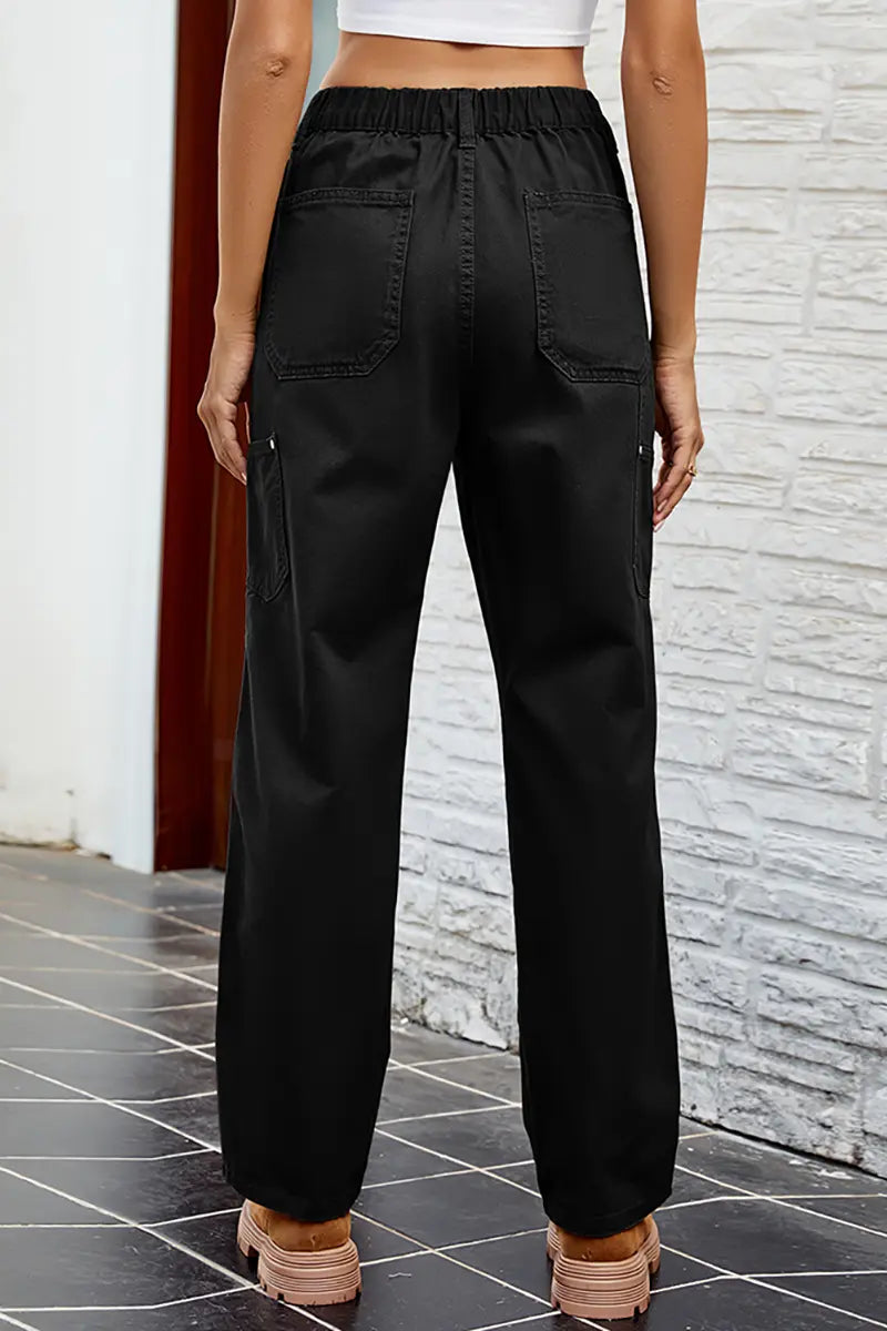 Slim Fit Gewassen Denim Cargo Broek