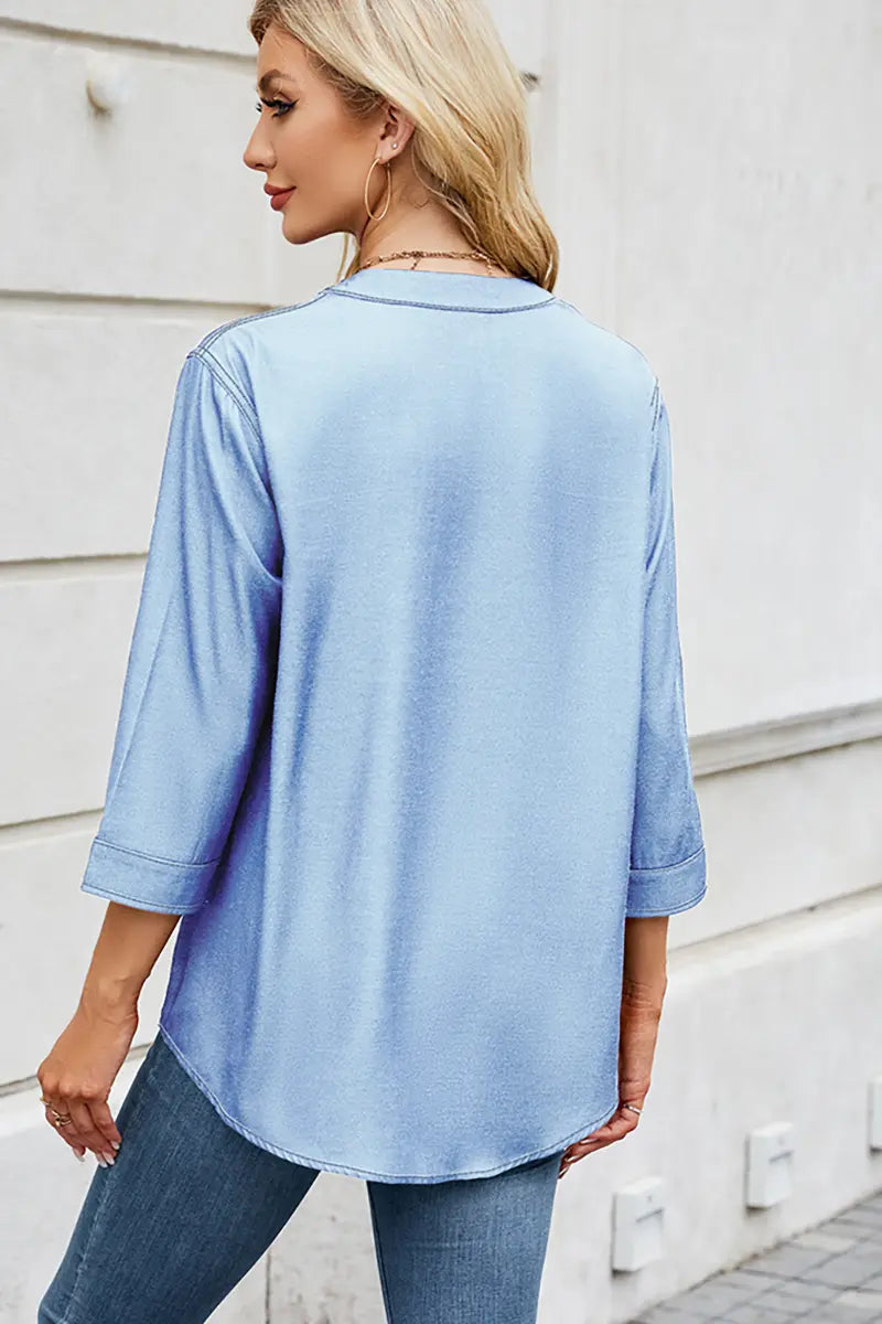 Casual Loose-Fit Lightweight Denim-Look Shirt