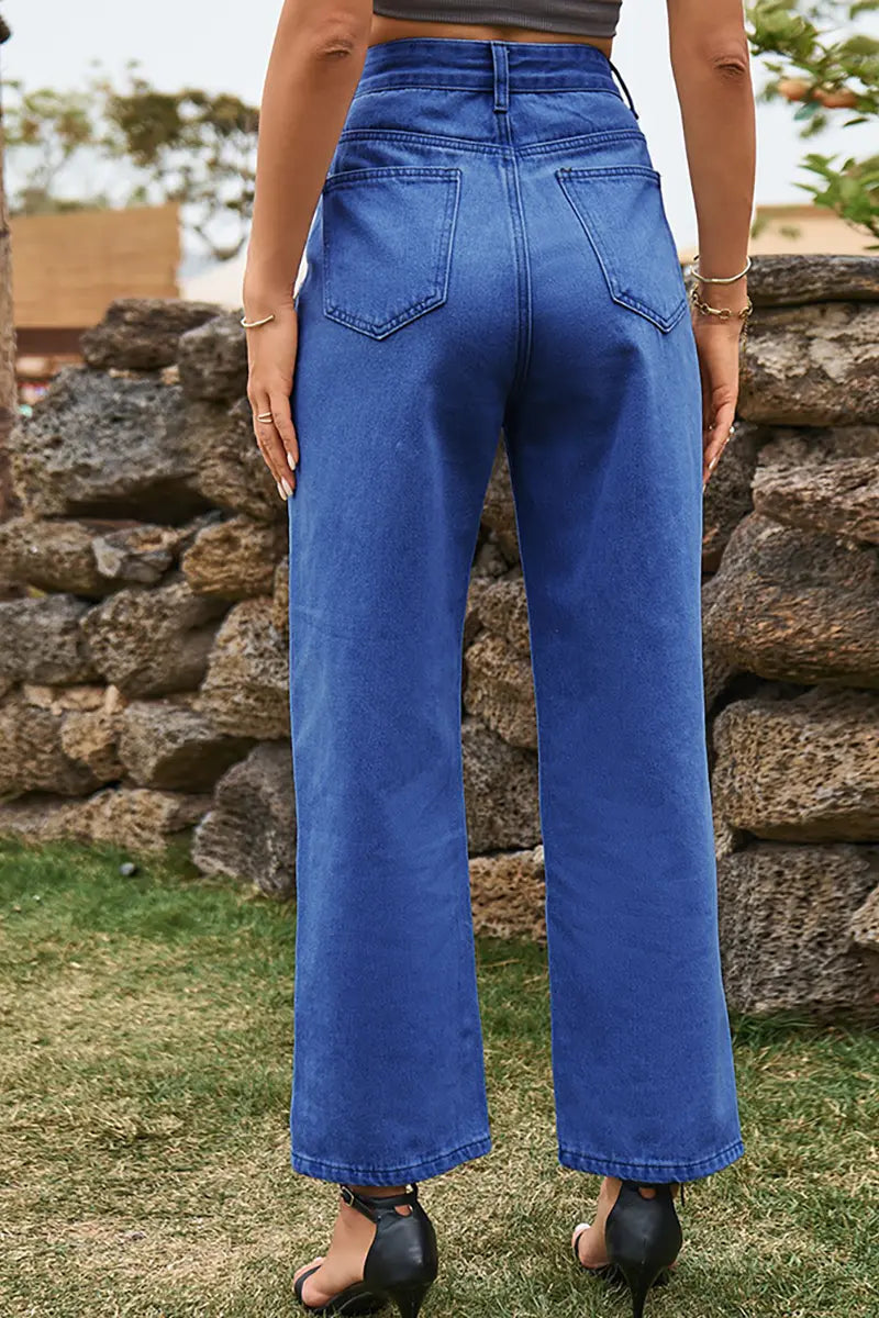 Trendy Split-Hem Washed Denim Pants