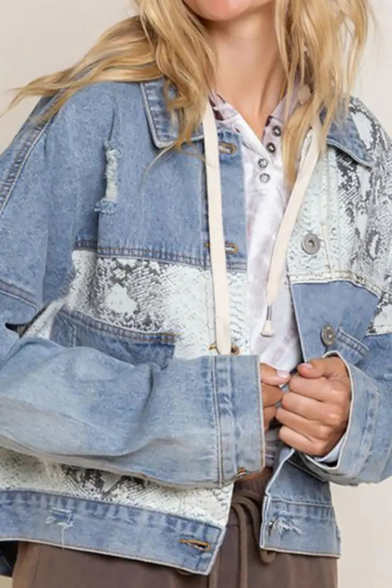 Animal Print Patchwork Denim Jacket