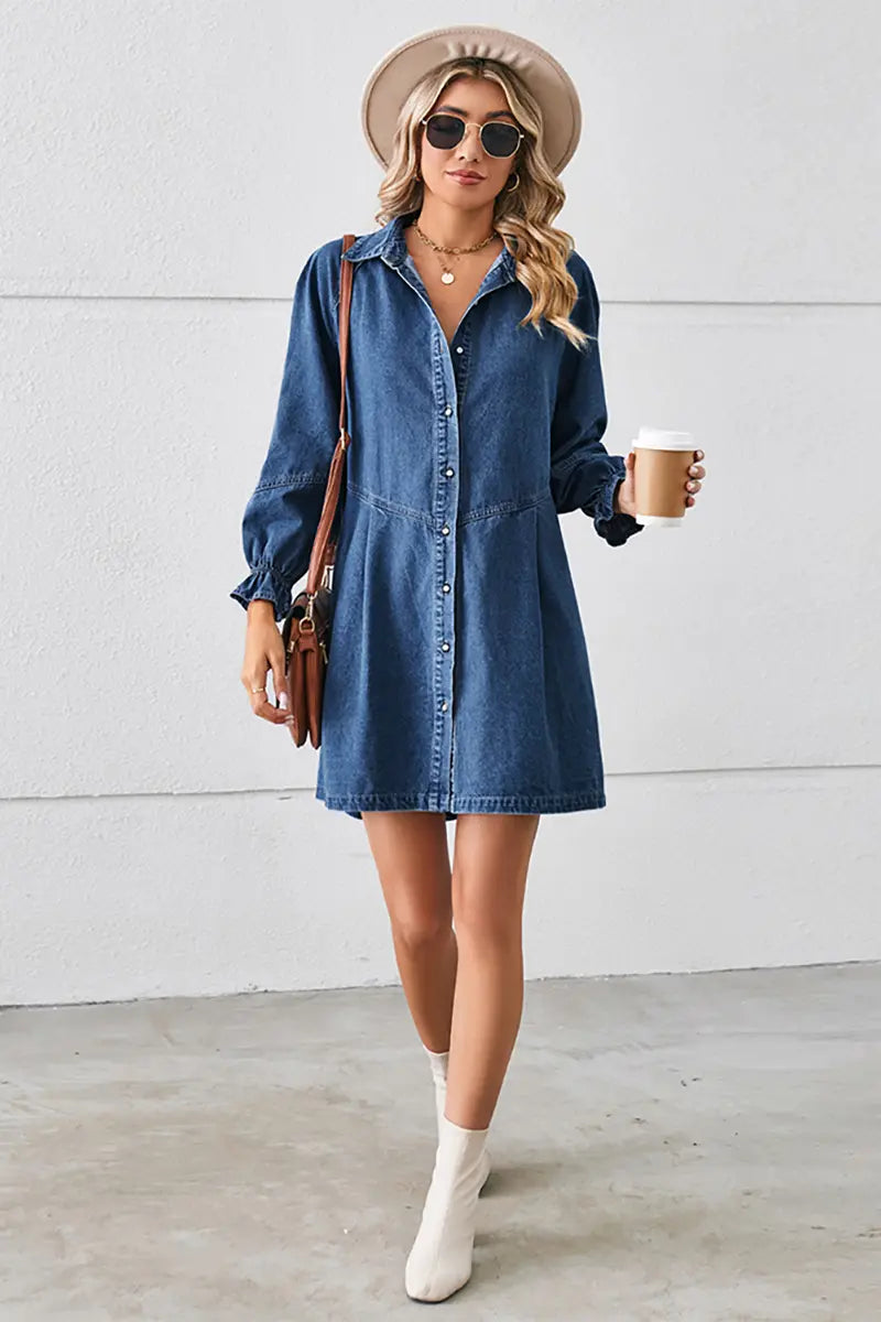 Loose Washed Patchwork Denim Dress