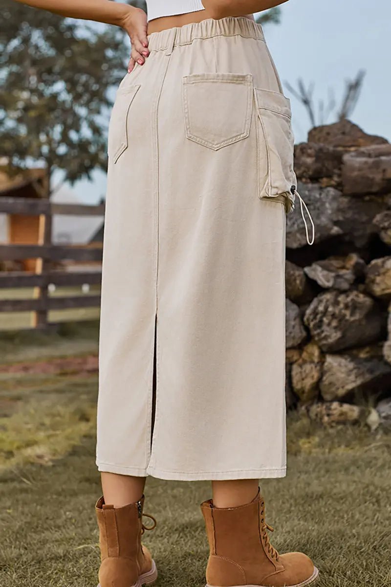 Casual Tie-Waist Denim Skirt