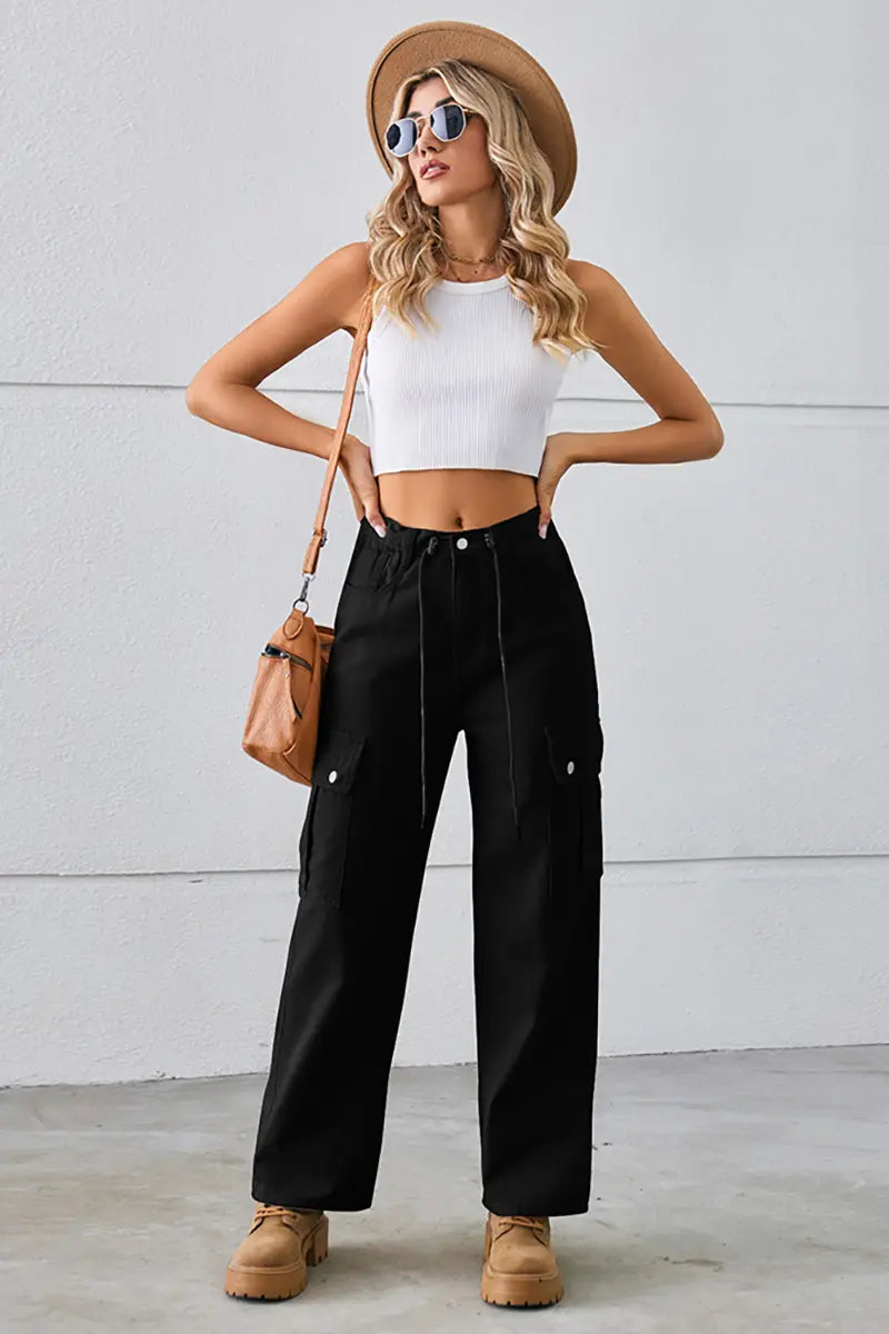 Adjustable Drawstring Denim Pants