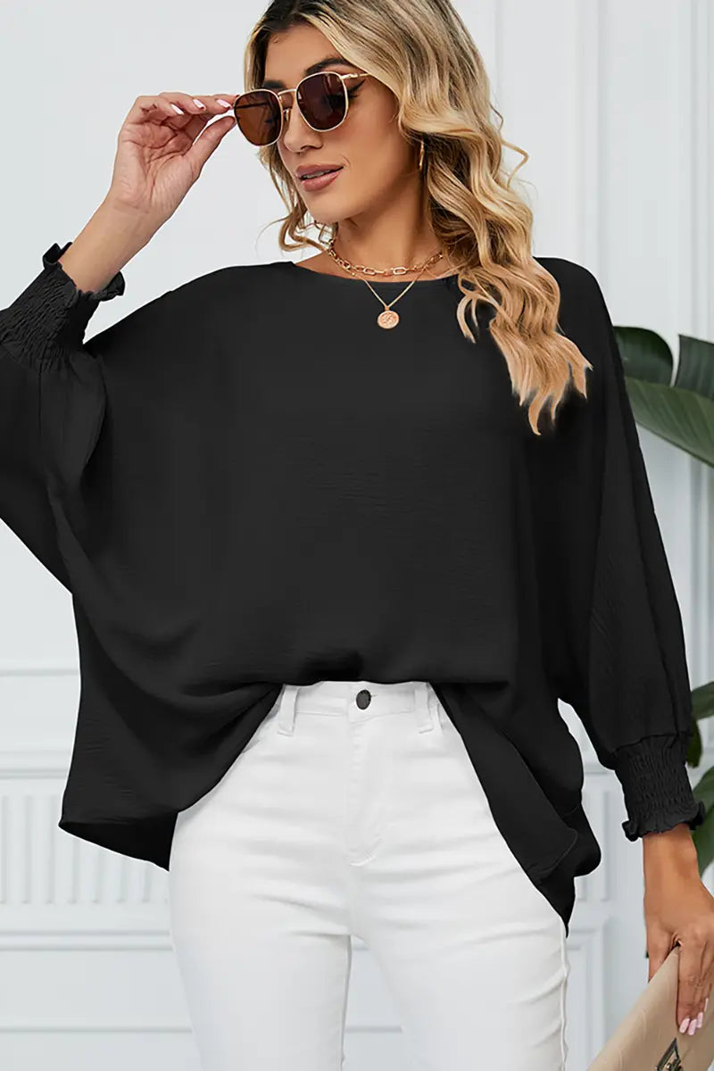 Loose-Fit Chiffon Blouse with 3/4 Sleeves