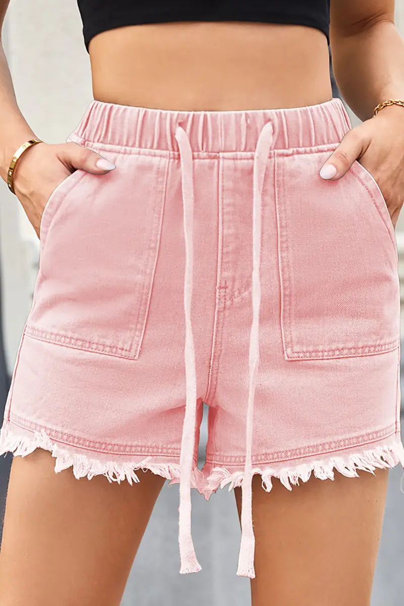 High-Waisted Drawstring Denim Shorts