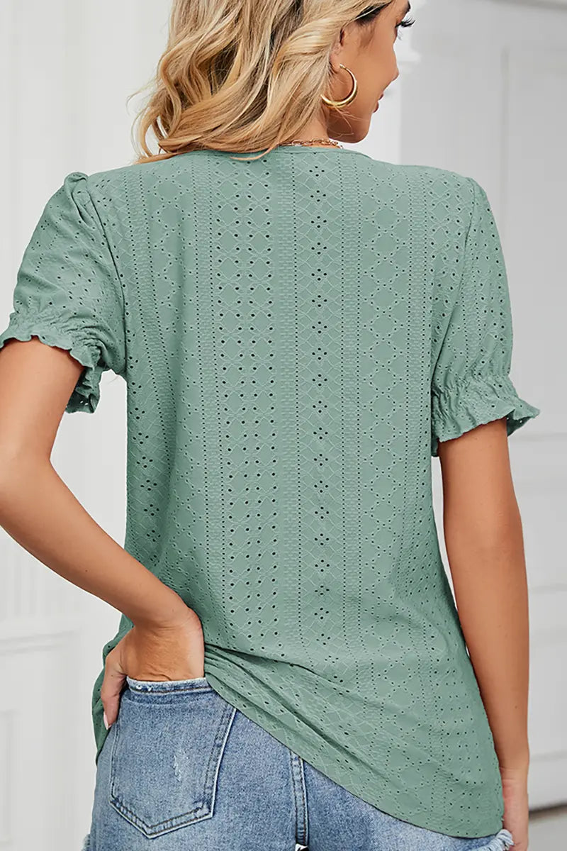 Zomer Effen Crew-Neck Top met Prinsessenhals en Mouwen
