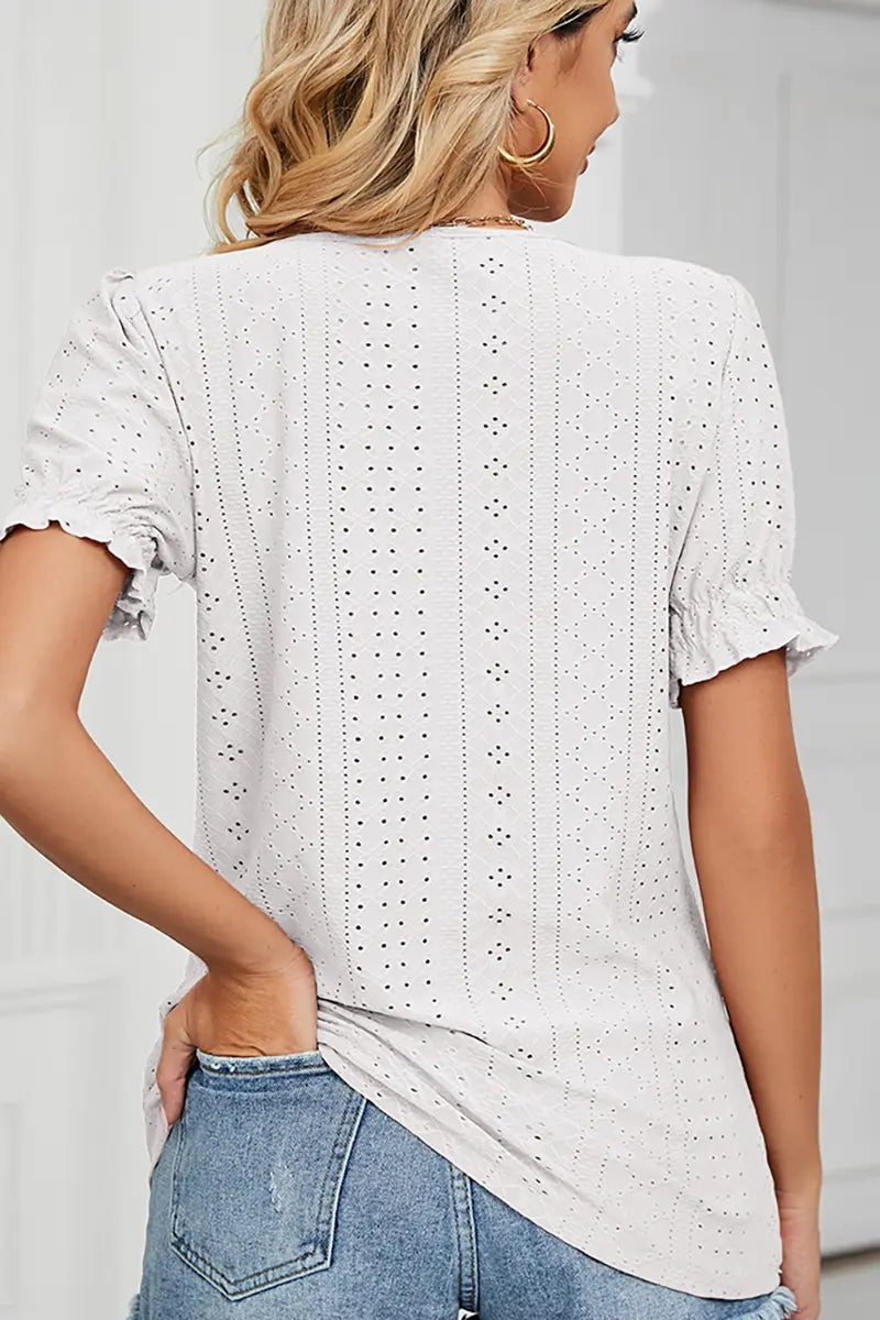 Zomer Effen Crew-Neck Top met Prinsessenhals en Mouwen