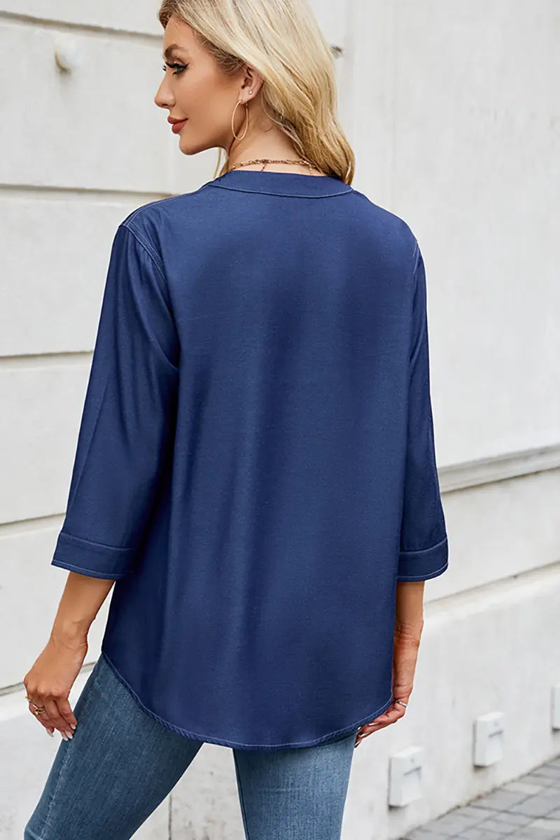 Casual Loose-Fit Lightweight Denim-Look Shirt