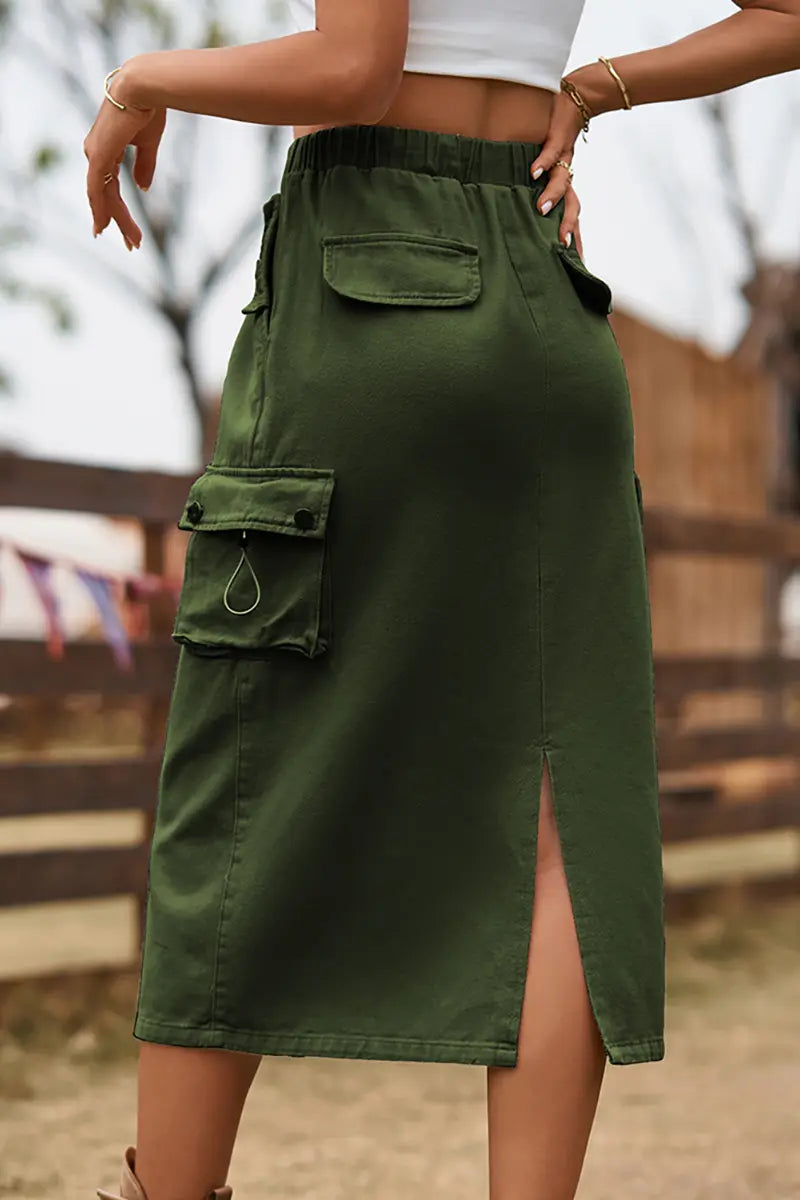 Drawstring Waist Denim Skirt