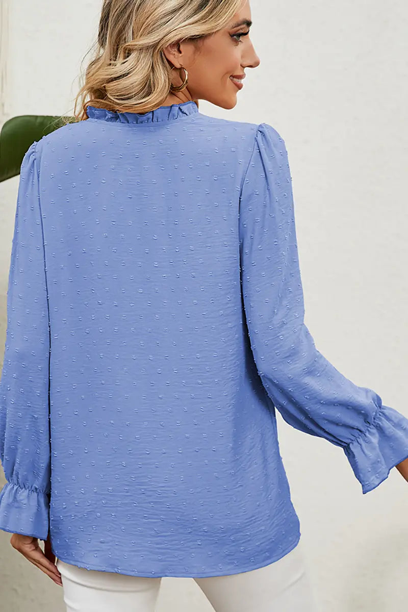 Gerimpelde V-hals effen kleur chiffon top