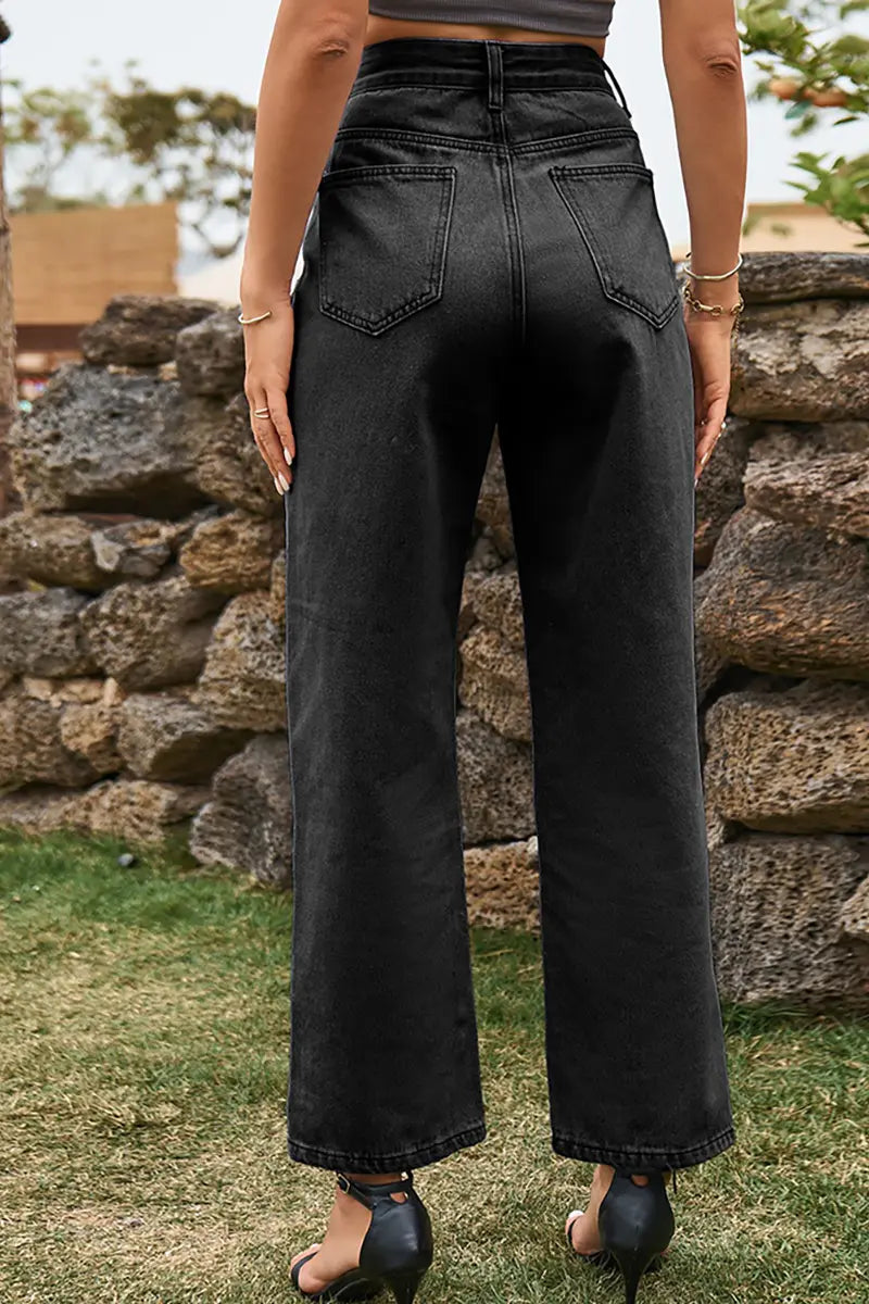 Trendy Split-Hem Washed Denim Pants