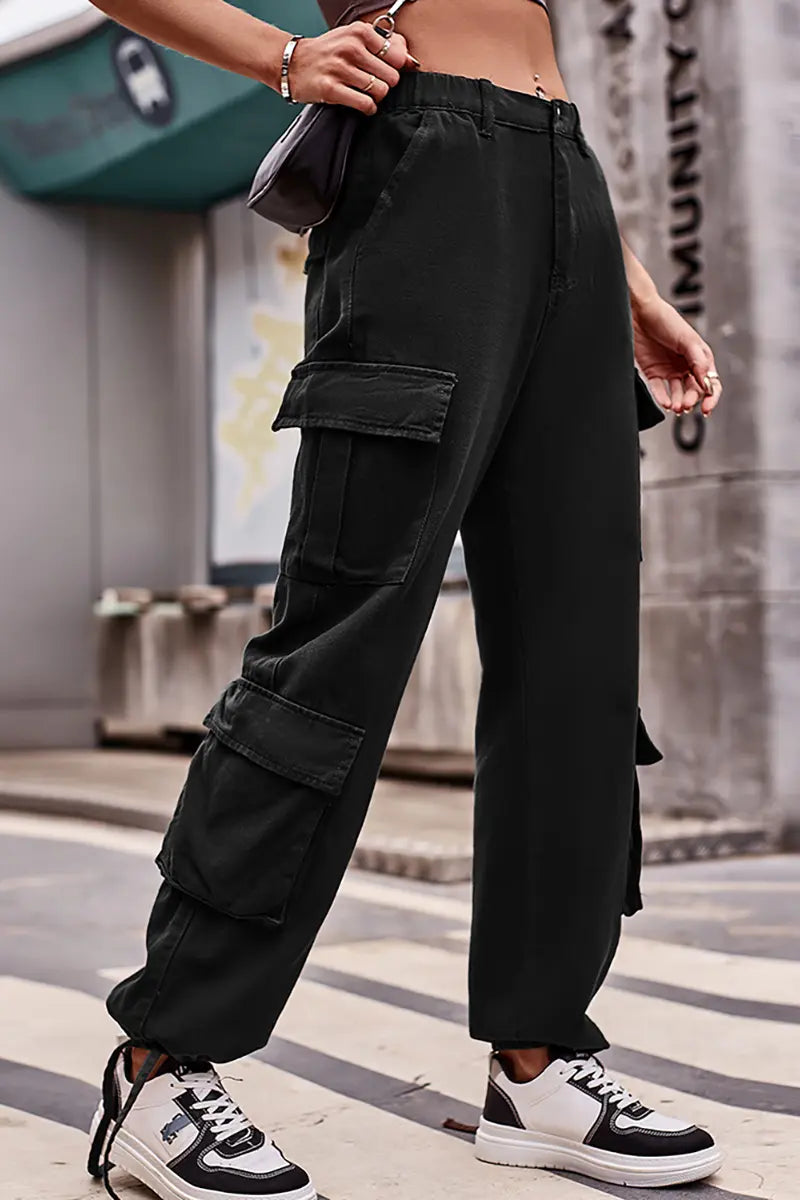 Loose-Fit Drawstring Denim Cargo Pants