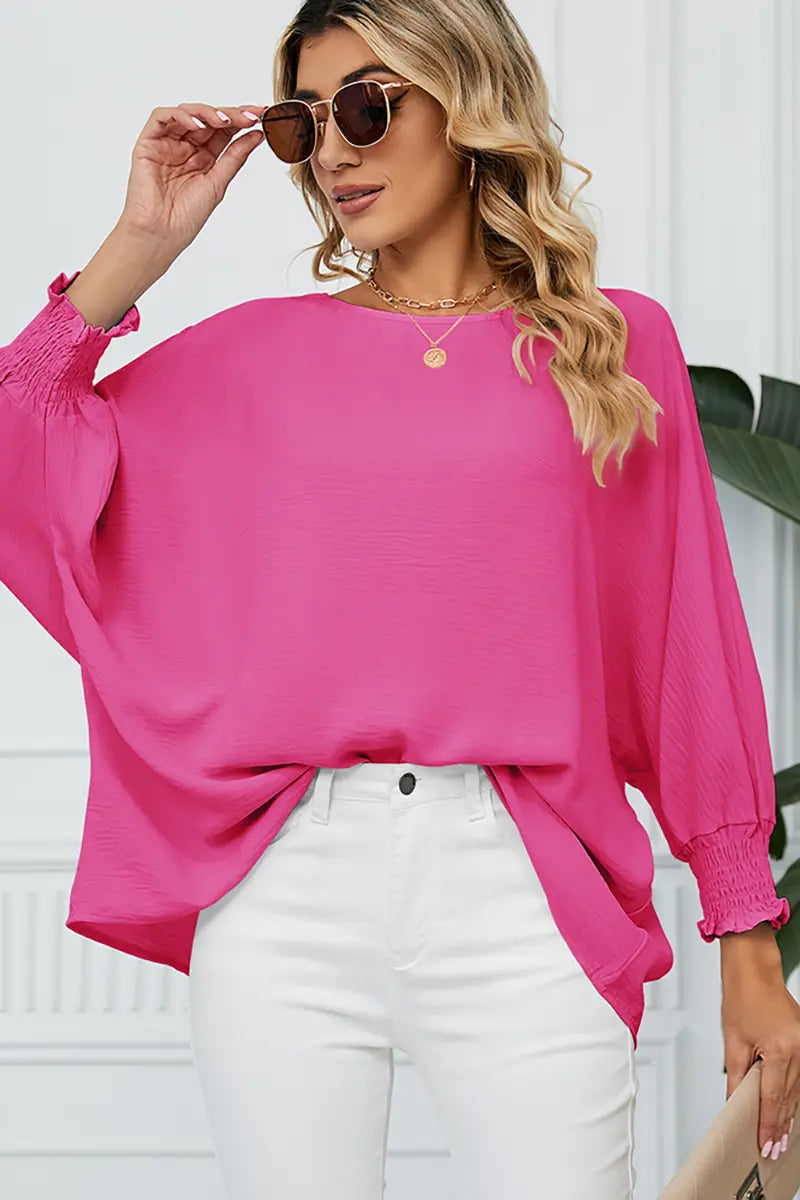 Loose-Fit Chiffon Blouse with 3/4 Sleeves