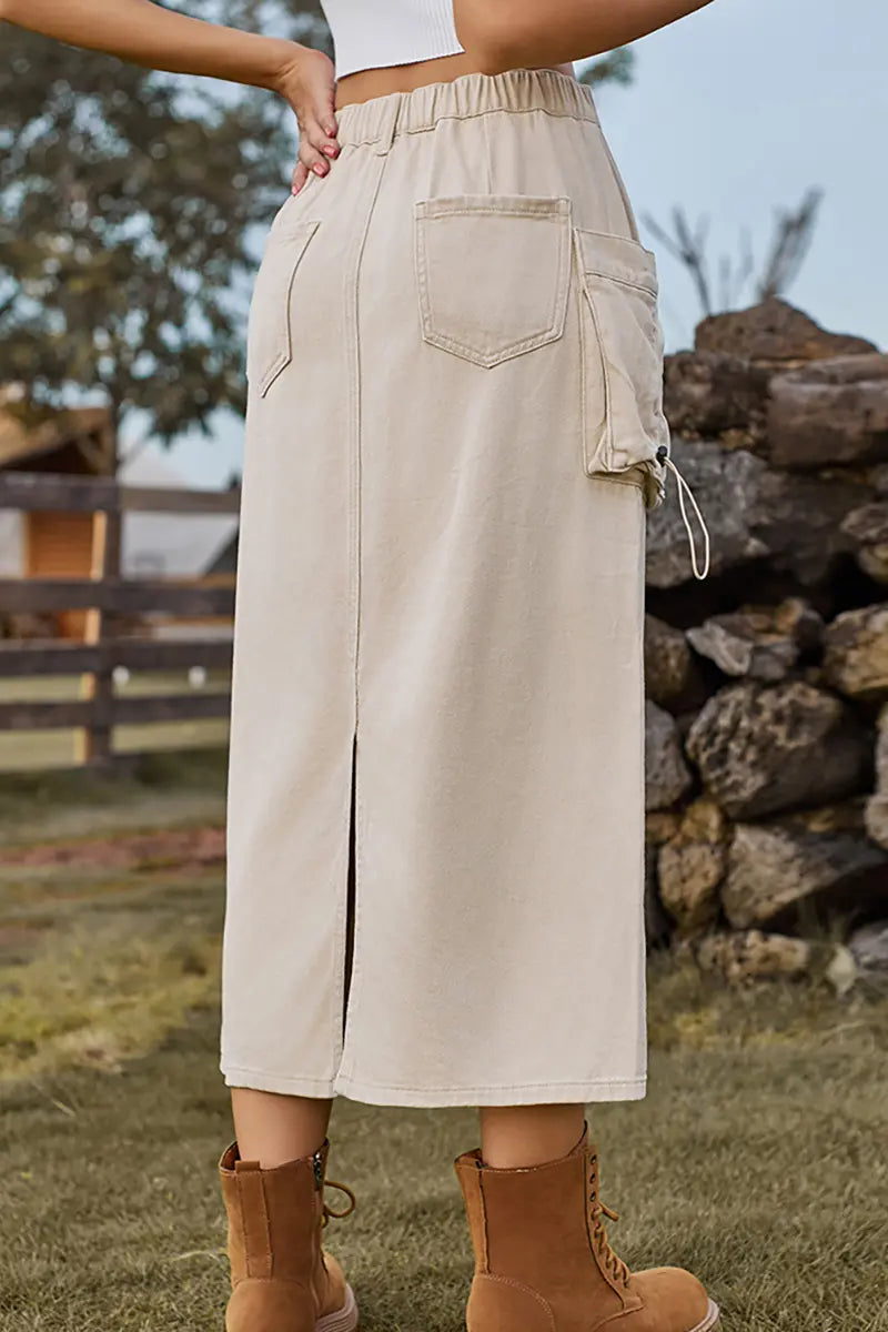 Vintage-geïnspireerde denim cargorok midi