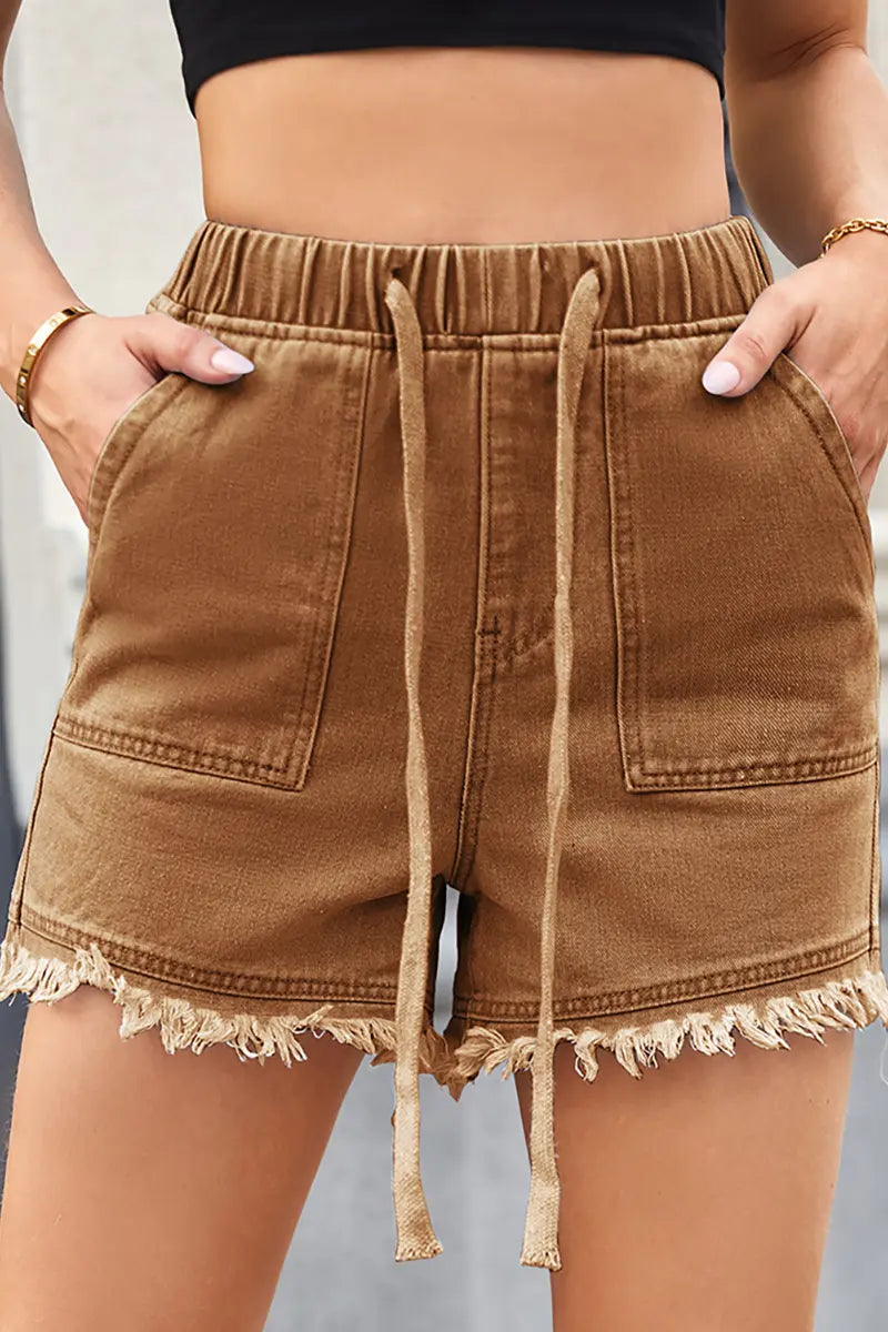 High-Waisted Drawstring Denim Shorts