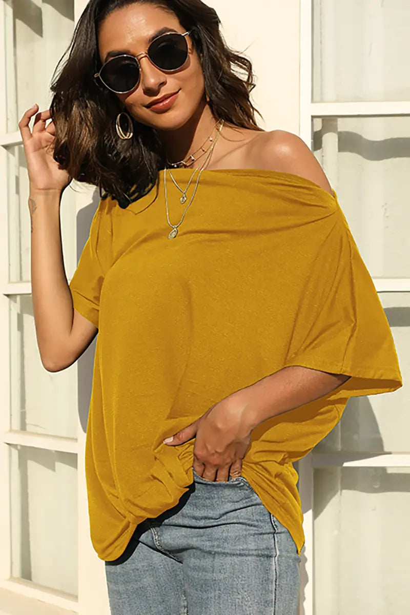 Effen kleur off-shoulder T-shirt