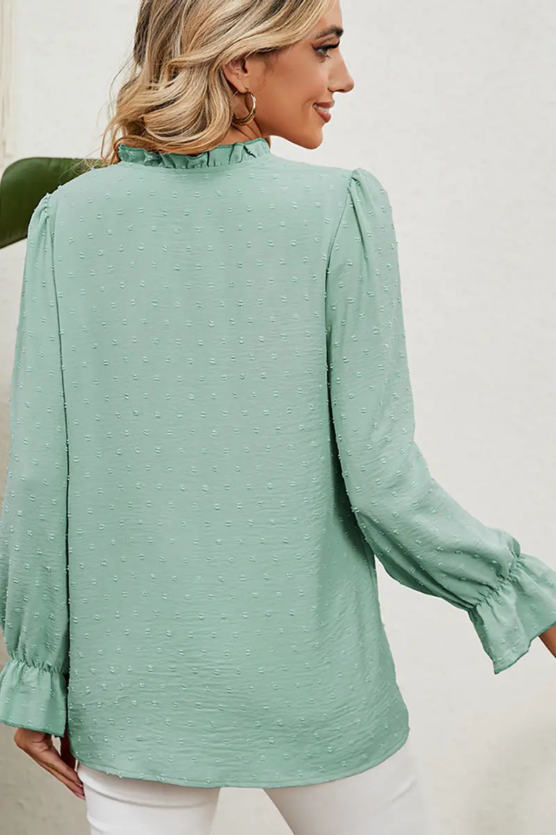 Gerimpelde V-hals effen kleur chiffon top