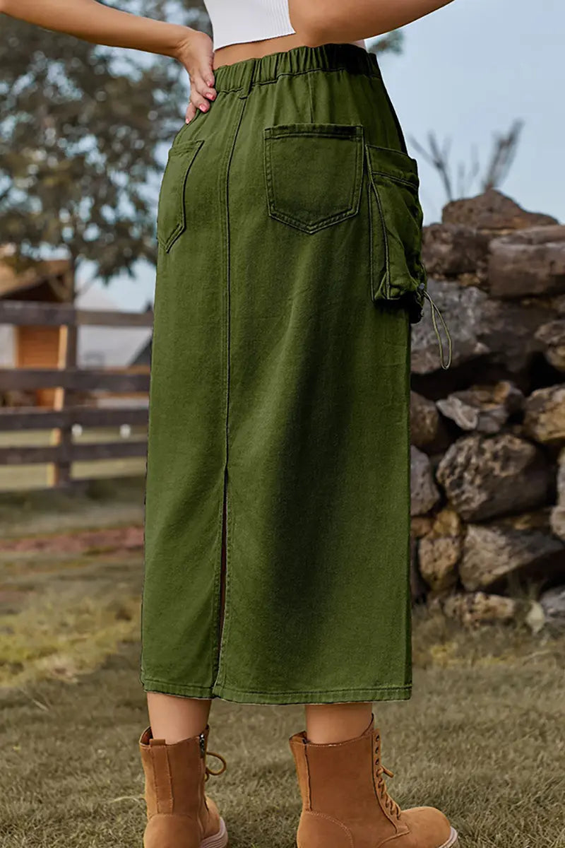 Vintage-geïnspireerde denim cargorok midi
