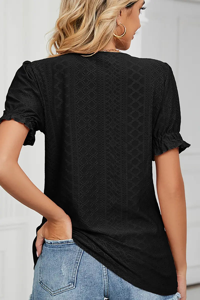 Zomer Effen Crew-Neck Top met Prinsessenhals en Mouwen