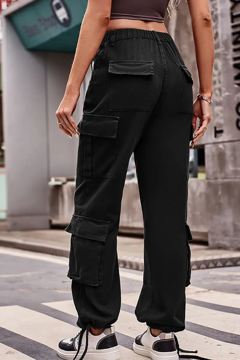 Loose-Fit Drawstring Denim Cargo Pants