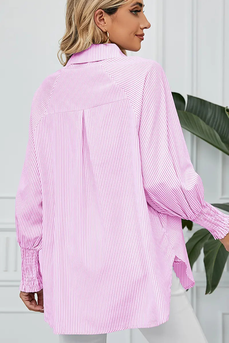 Loose-Fit Pleated Cuff Striped Shirt