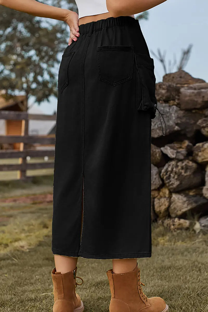 Vintage-geïnspireerde denim cargorok midi