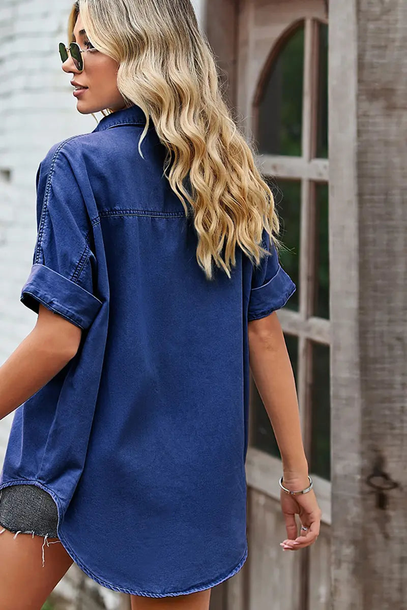 Lente vleermuisvormig denim overhemd