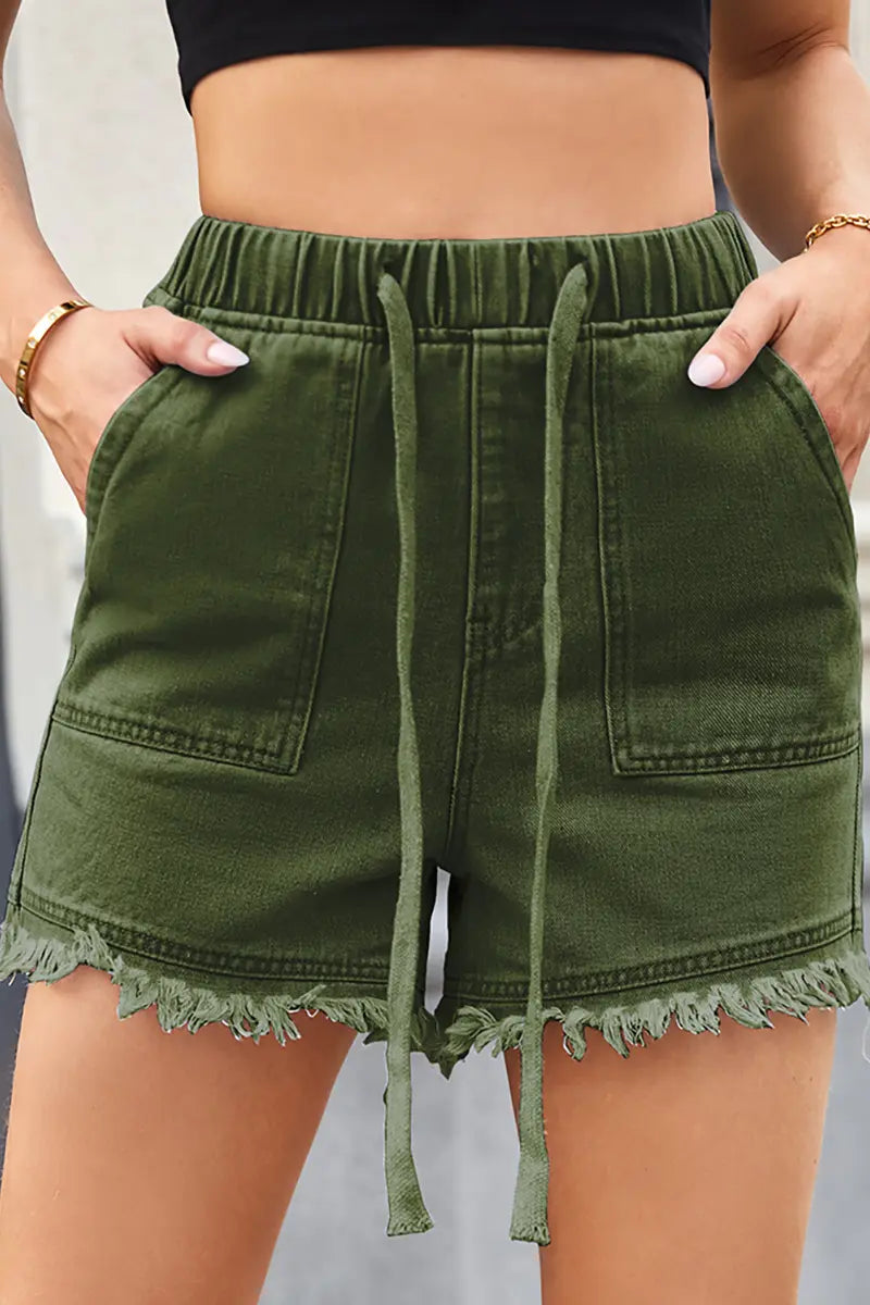 High-Waisted Drawstring Denim Shorts